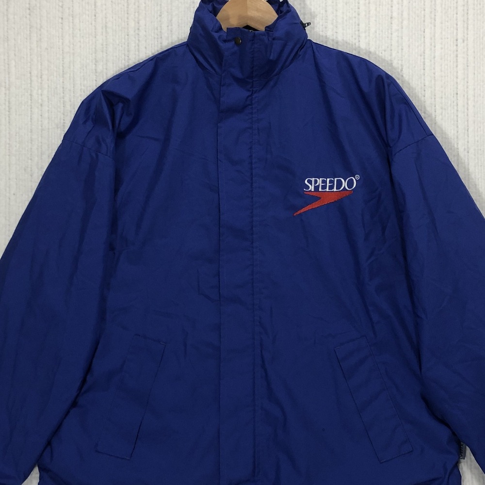 Speedo Vintage Blue Nylon Windbreaker Mesh Lined Jacket Mens Medium Logo